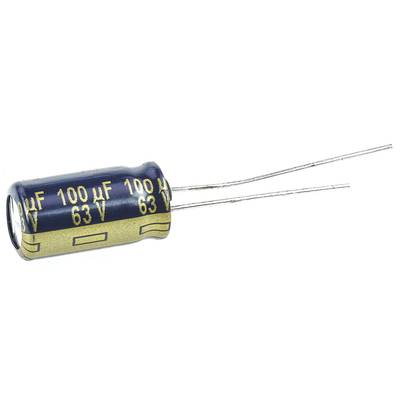 Elektrolit kondenzátor, radiális, álló, RM 3,5 mm 100 µF 63 V 20 % Ø 8 x 15 mm 105° Panasonic EEUFC1J101L