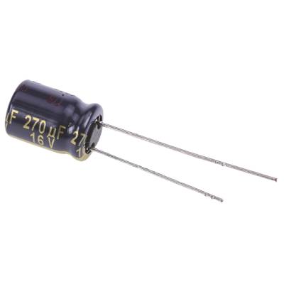 Elektrolit kondenzátor, radiális, álló, RM 3,5 mm 270 µF 16 V/DC 20 % Ø 8 x 11,5 mm 105° Panasonic EEUFC1C271