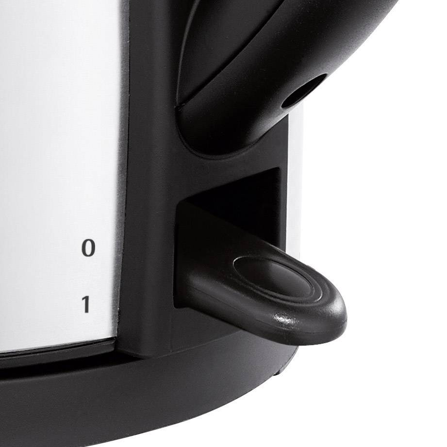 Egy fekete és ezüst vízforraló, amelyen 0-tól 1-ig terjedő skála látható.