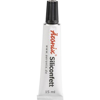 Ezüstös cső fekete kupakkal, 'Aeroxix szilikon zsír' felirattal ellátva, 15 ml. A 'www.aeronix.de' weboldal ráírva.