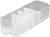 Átlátszó műanyag doboz négy rekesszel, alkalmas kisméretű tárgyak tárolására vagy rendszerezési célokra.