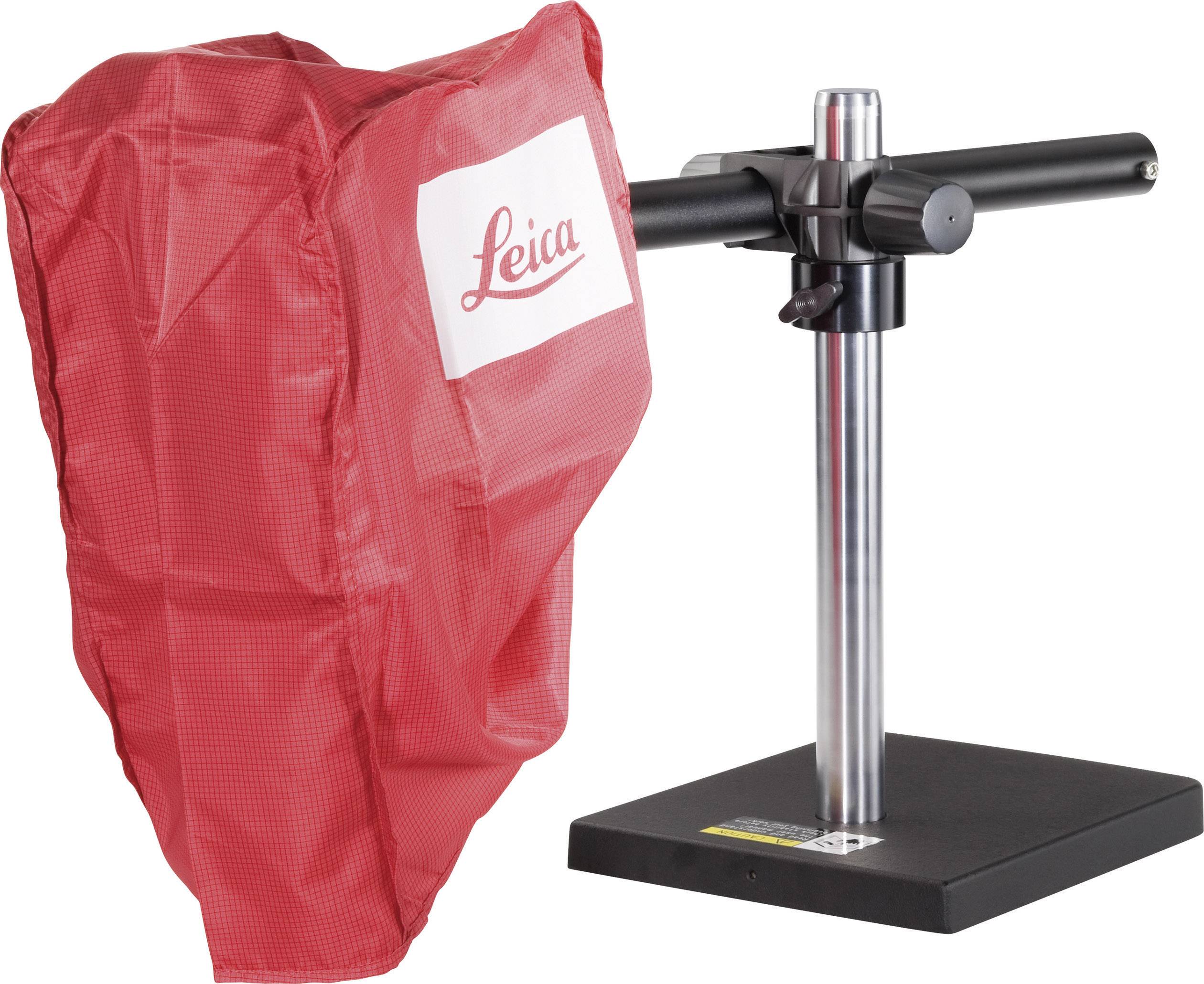 Vörös borítású állvány Leica logóval; eszközök stabilizálására szolgál, fontos precíziós mérési feladatoknál.