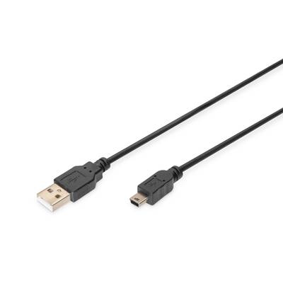 Digitus USB kábel USB 2.0 USB-A dugó, USB mini B dugó 1.00 m Fekete Kerek, Kettős árnyékolás AK-300130-010-S