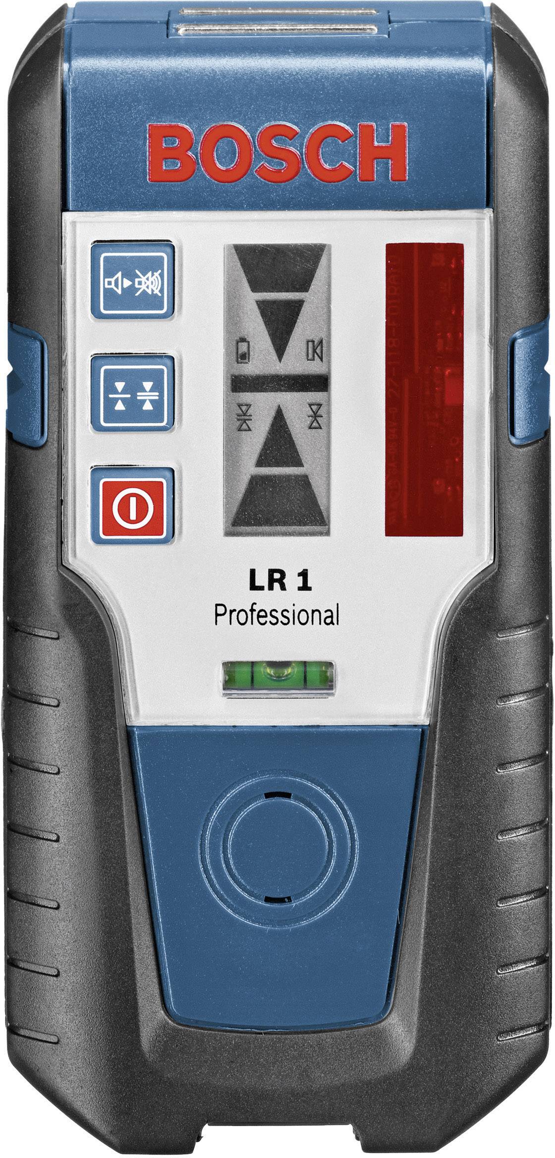 Egy Bosch LR 1 Professional lézervevő, fekete-kék színben, gombokkal és egy kis kijelzővel a lézerpozíció megjelenítéséhez.
