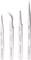 Négy rozsdamentes acél csipesz különböző formában és hegyű kivitelben: egyenes, hajlított és finoman hegyes változatok, mindegyiken 'TOOLCRAFT' felirattal.