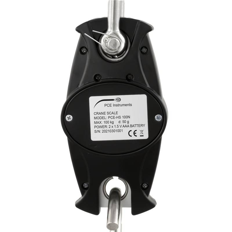 PCE Instruments Akasztós mérleg PCE-HS 100N Mérési tartomány (max.) 100 kg Leolvashatóság 50 g Elemekről üzemeltetett Fe-2
