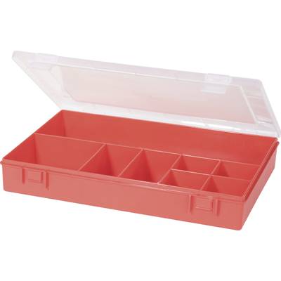 Alutec 8 részes alkatrésztároló doboz, átlátszó/piros, 335 x 225 x 55 mm