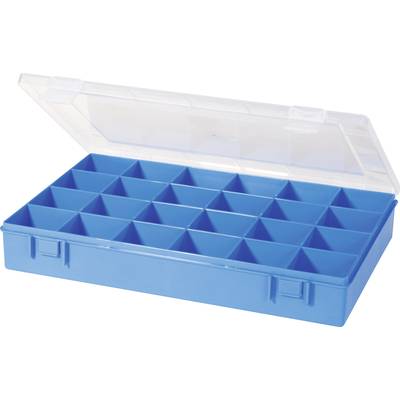 Alutec 24 részes alkatrésztároló doboz, átlátszó/kék, 335 x 225 x 55 mm