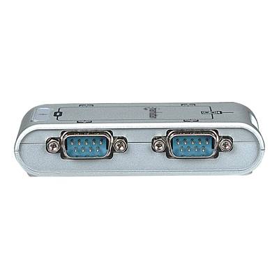 USB - D-SUB soros portos átalakító adapter (4 x D-SUB dugó 9pól. - 1 x USB 2.0 B aljzat) ezüst, Manhattan 151047