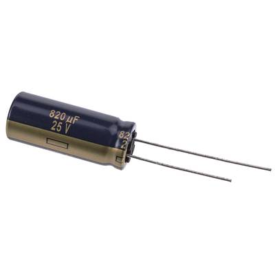 Elektrolit kondenzátor, radiális, álló, RM 5 mm 820 µF 25 V 20 % Ø 10 mm Panasonic EEU-FC1E821