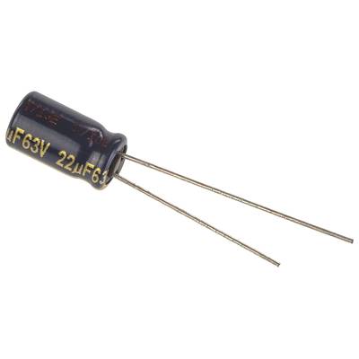 Elektrolit kondenzátor, radiális, álló, RM 2,5 mm 22 µF 63 V 20 % Ø 6,3 mm Panasonic EEU-FC1J220