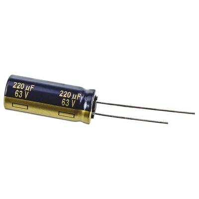 Elektrolit kondenzátor, radiális, álló, RM 5 mm 220 µF 63 V 20 % Ø 10 mm Panasonic EEU-FC1J221