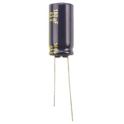 Elektrolit kondenzátor, radiális, álló, RM 5 mm 180 µF 63 V 20 % Ø 10 mm Panasonic EEU-FC1J181