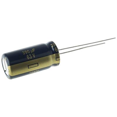 Elektrolit kondenzátor, radiális, álló, RM 5 mm 390 µF 63 V 20 % Ø 12,5 x 25 mm Panasonic EEUFC1J391