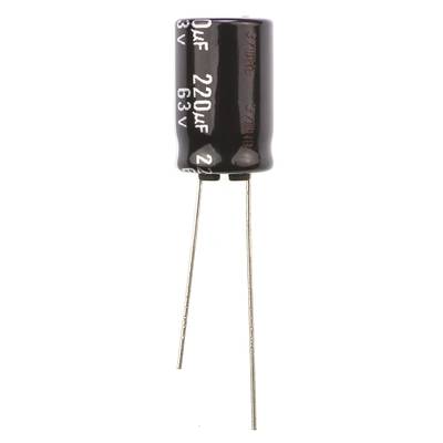 Elektrolit kondenzátor, radiális, álló, RM 5 mm 220 µF 63 V 20 % Ø 10 mm Panasonic ECA-1JHG221