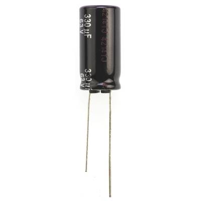 Elektrolit kondenzátor, radiális, álló, RM 5 mm 330 µF 63 V 20 % Ø 10 mm Panasonic ECA-1JHG331