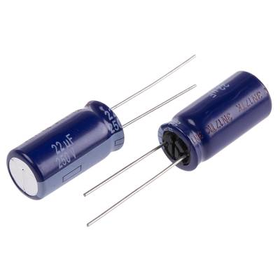 Elektrolit kondenzátor, radiális, álló, RM 5 mm 22 µF 250 V 20 % Ø 10 mm Panasonic ECA-2EM220