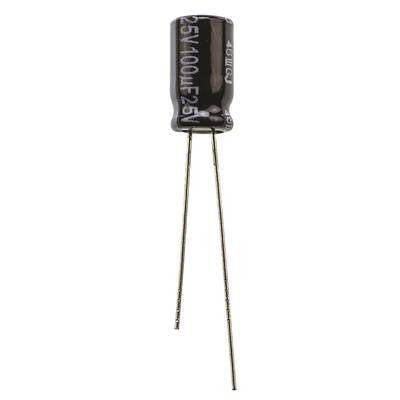 Elektrolit kondenzátor, radiális, álló, RM 2,5 mm 100 µF 25 V 20 % Ø 6,3 mm Panasonic EEU-FR1E101