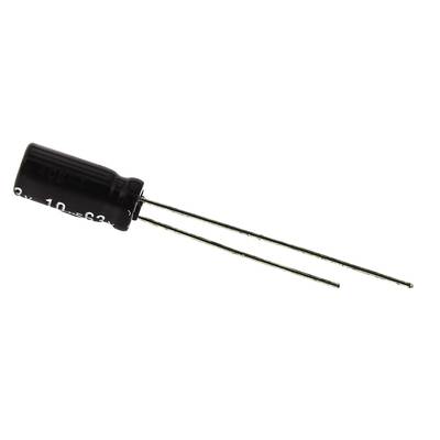 Elektrolit kondenzátor, radiális, álló, RM 2 mm 10 µF 63 V 20 % Ø 5 mm Panasonic EEU-EB1J100S