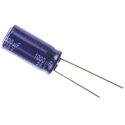 Elektrolit kondenzátor, radiális, álló, RM 5 mm 1000 µF 25 V 20 % Ø 10 mm Panasonic ECA-1EM102