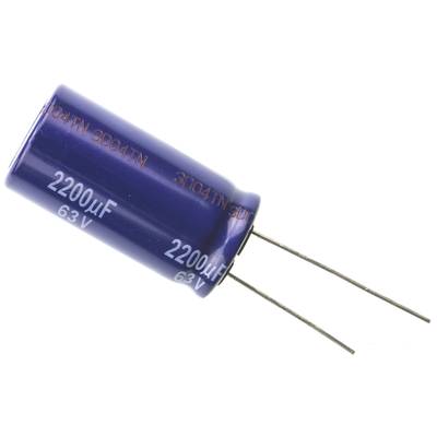 Elektrolit kondenzátor, radiális, álló, RM 7,5 mm 2200 µF 63 V 20 % Ø 18 mm Panasonic ECA-1JM222
