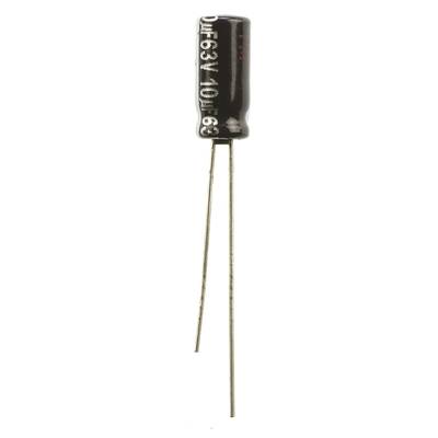 Elektrolit kondenzátor, radiális, álló, RM 2 mm 10 µF 63 V 20 % Ø 5 mm Panasonic ECA-1JHG100
