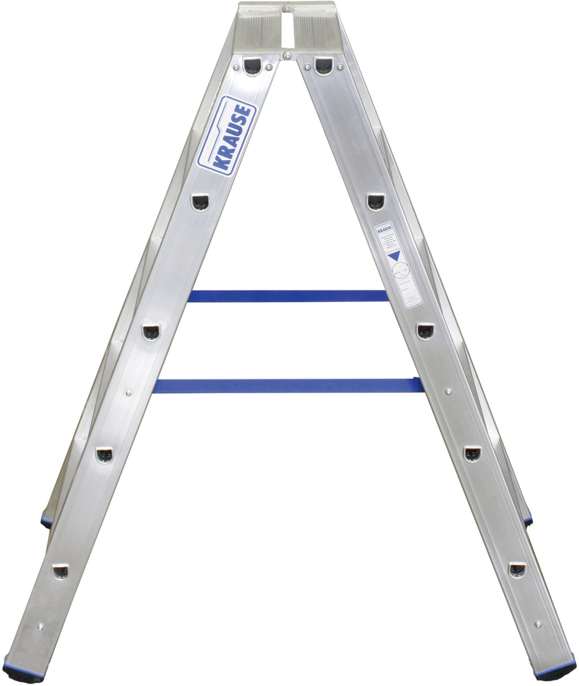 Kék merevítőkkel ellátott alumínium A-létra. Alkalmas barkácsmunkákhoz és stabilitást nyújt csúszásmentes fokainak köszönhetően.