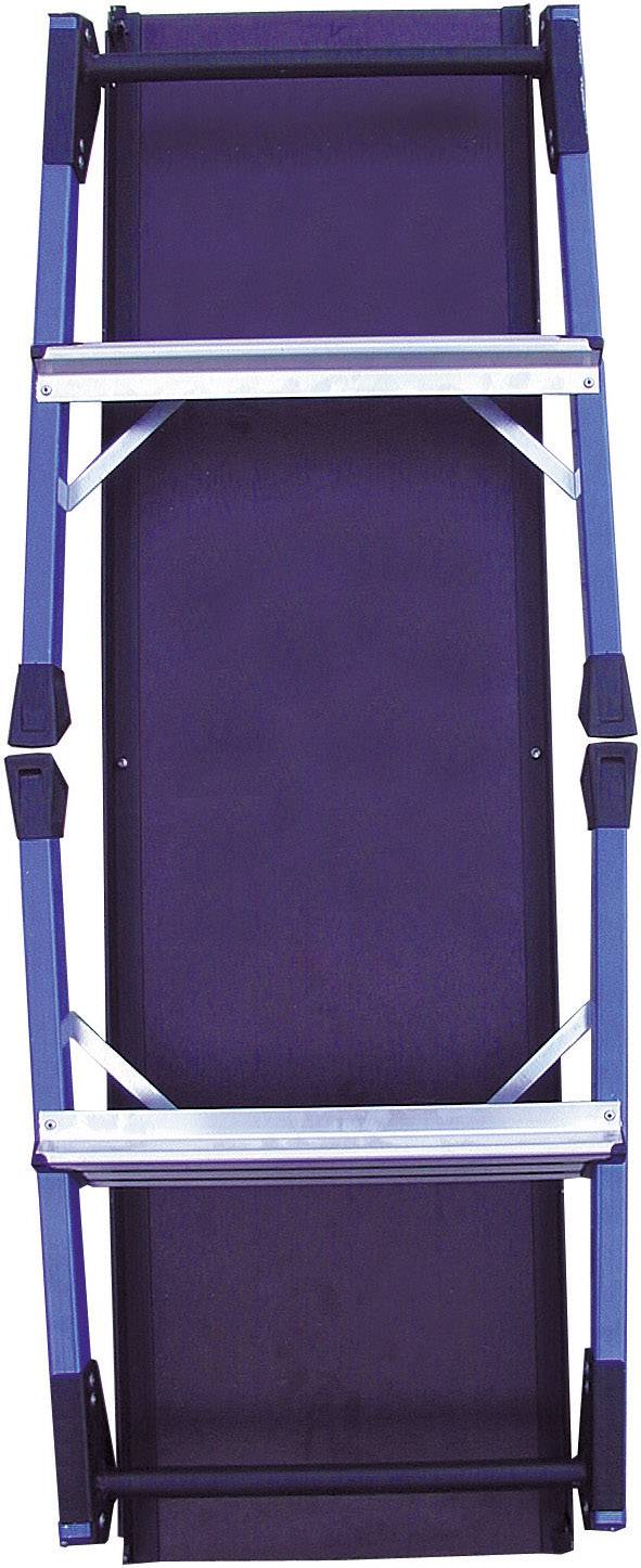 Fekete háromfokú létra kék lépcsőfokokkal, alkalmas magasabb szintek eléréséhez.