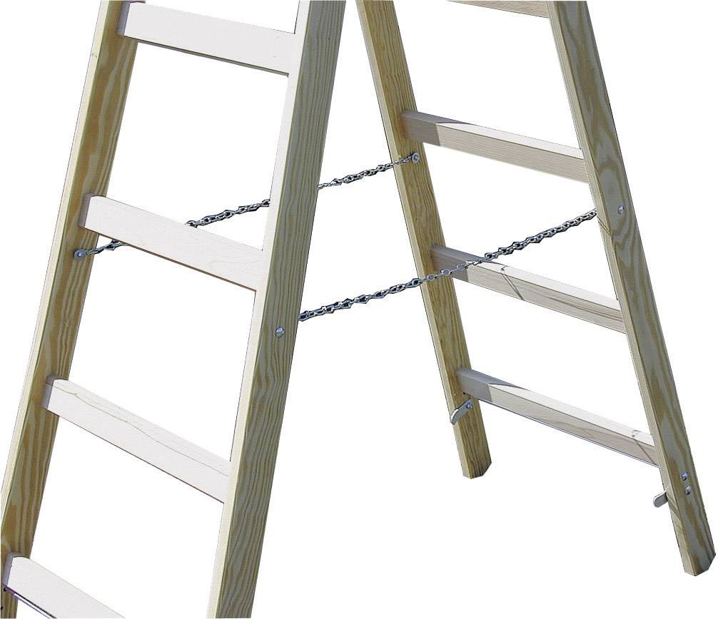 Biztonsági lánccal ellátott fa létra. Ideális magassági munkákhoz.