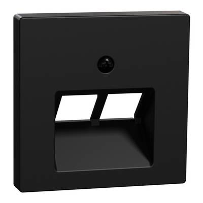 Fekete fali keret panel két téglalap alakú nyílással, alkalmas hálózati vagy telefoncsatlakozók telepítéséhez.