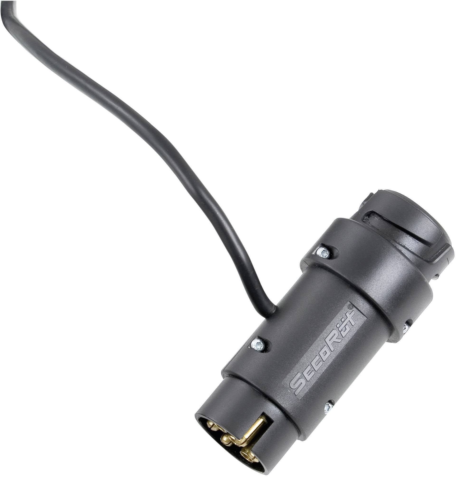 Egy fekete elektromos csatlakozódugó kábellel, több érintkezős. Alkalmas műszaki eszközökhöz. Oldalnézetben fehér háttér előtt.