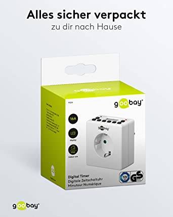 Digitális heti időkapcsoló óra konnektorba, 3500W, 10 program, IP20, Goobay 93256-6