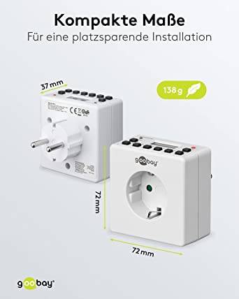 Digitális heti időkapcsoló óra konnektorba, 3500W, 10 program, IP20, Goobay 93256-2