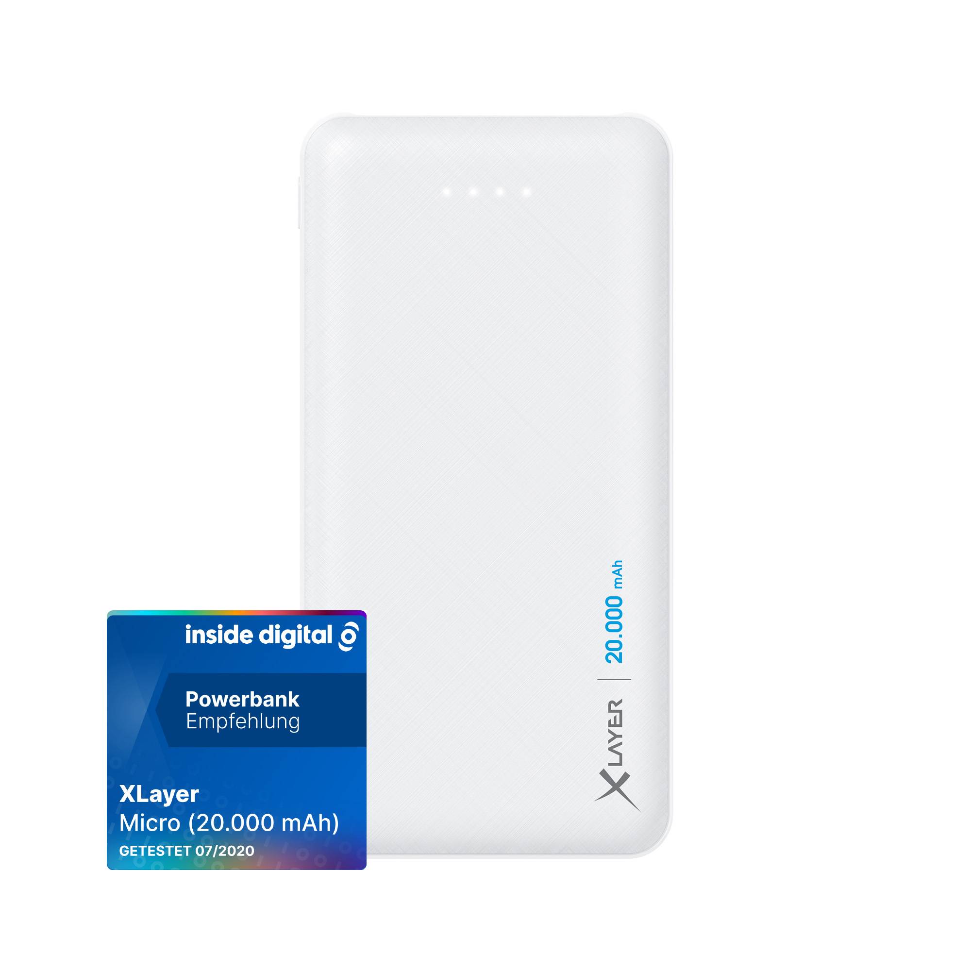 Xlayer Powerbank 20000 mAh LiPo USB-A, Mikro USB, USB-C® Fehér állapotjelző-0