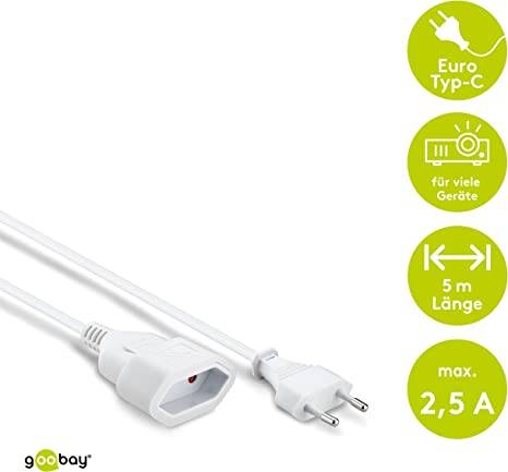Euro dugós hálózati hosszabbítókábel, fehér, 5 m, H03VVH2-F 2 x 0,75 mm², Goobay-1