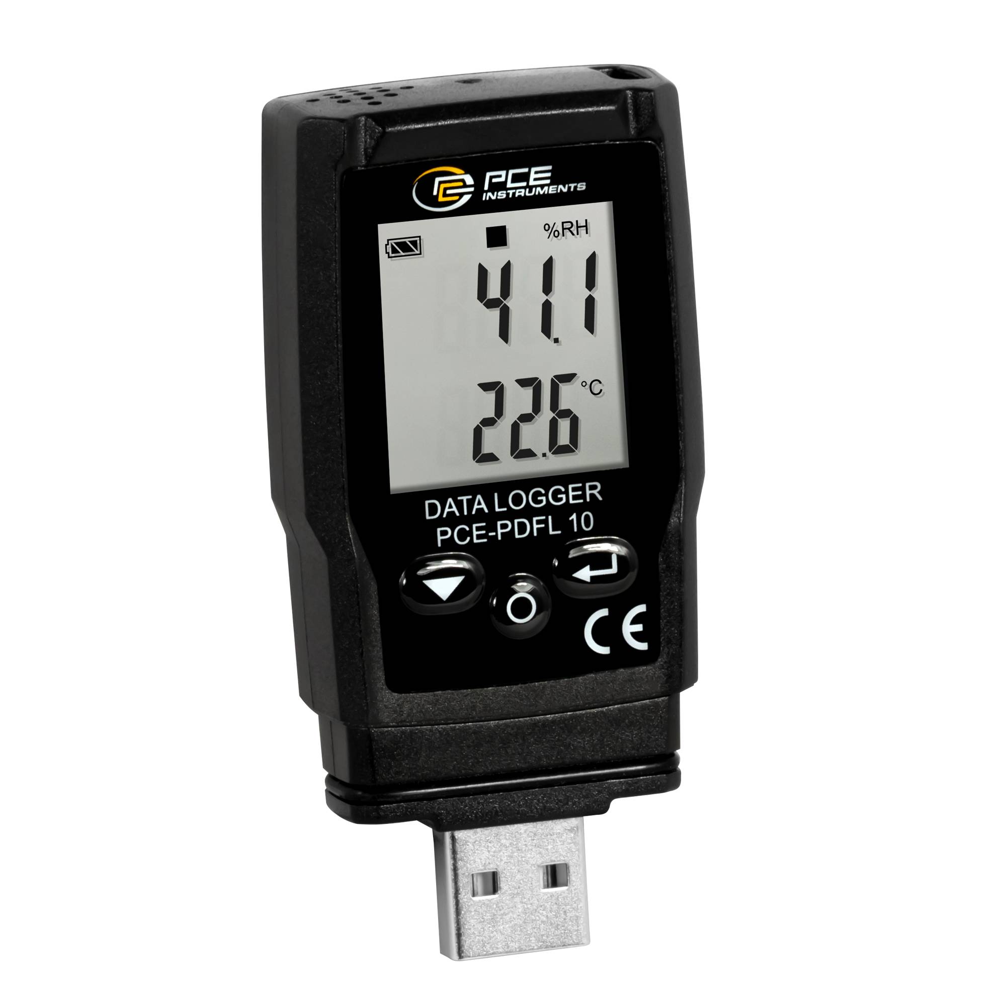 PCE Instruments PCE-PDFL 10 PDF adatgyűjtő Mérési méret Légnedvesség, Hőmérséklet, Légnyomás, Légköri nyomás -30 - 60 °C 0 - 100 % rF 700 - 1100 hPa PDF funkció