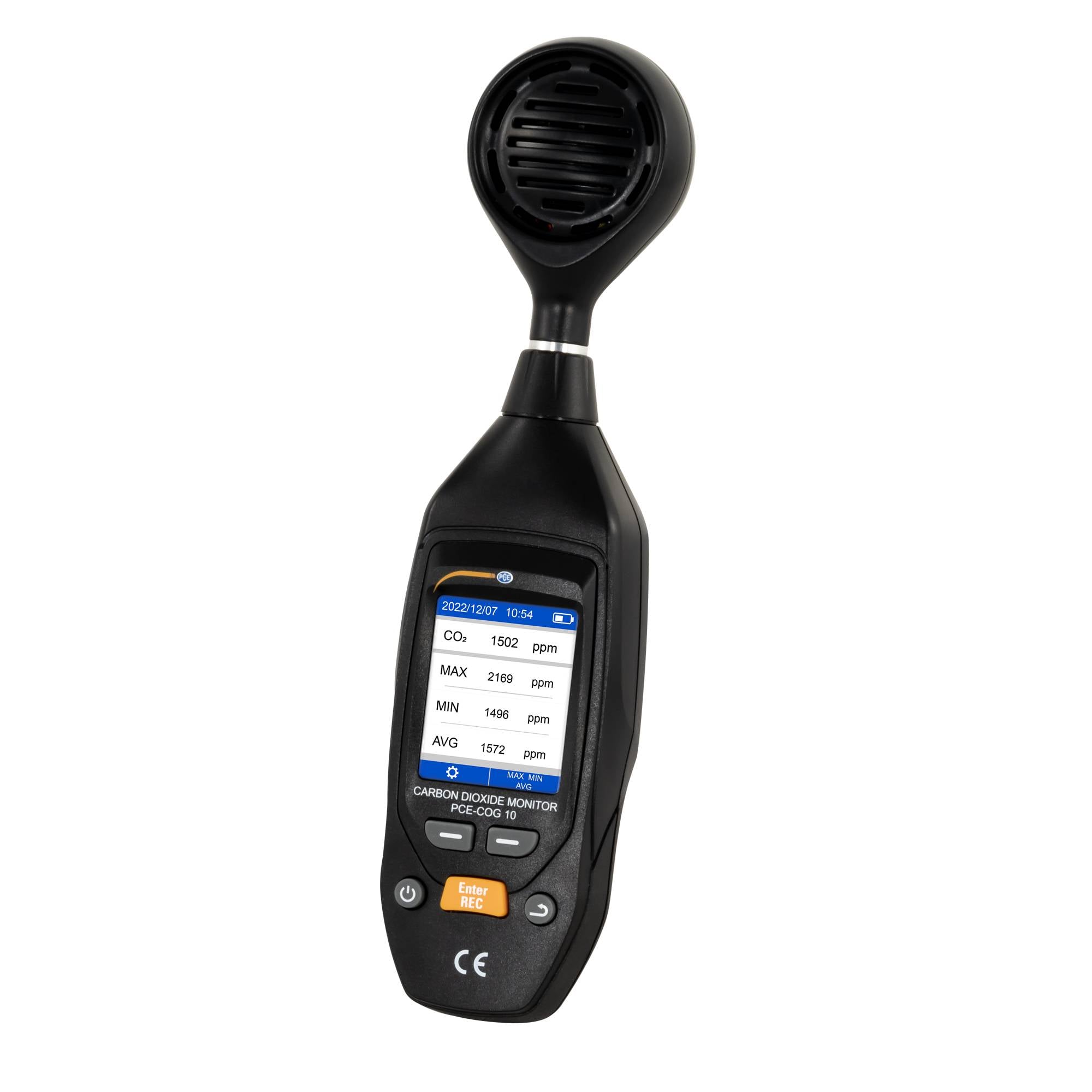 PCE Instruments CO2 mérő 0 - 9999 ppm Hőmérsékletmérő funkcióval, Adatgyűjtő funkcióval, USB csatlakozóval Kalibráció Gy