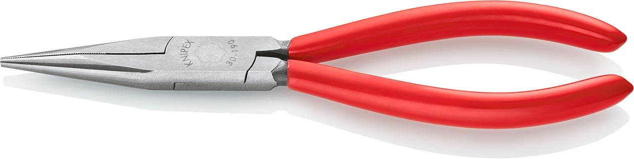 Hosszúcsőrű fogó 190 mm, hosszú, fél kerek, fogazott pofa, Knipex 30 21 190-0