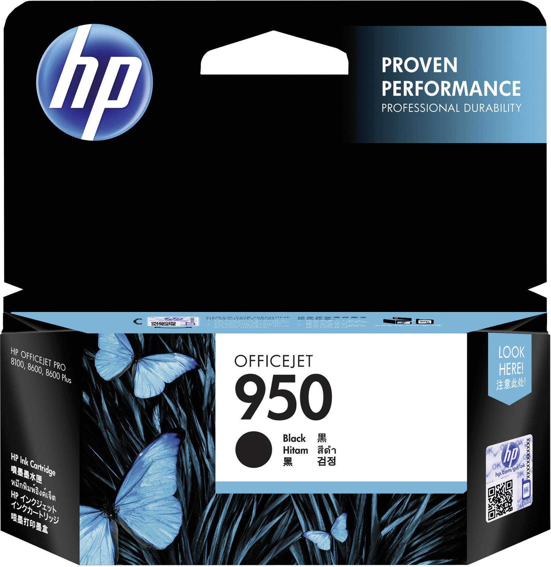 HP Officejet 950 nyomtatópatron 8100, 8600 típusokhoz, fekete tintával. A csomagolás kék pillangókat ábrázol.