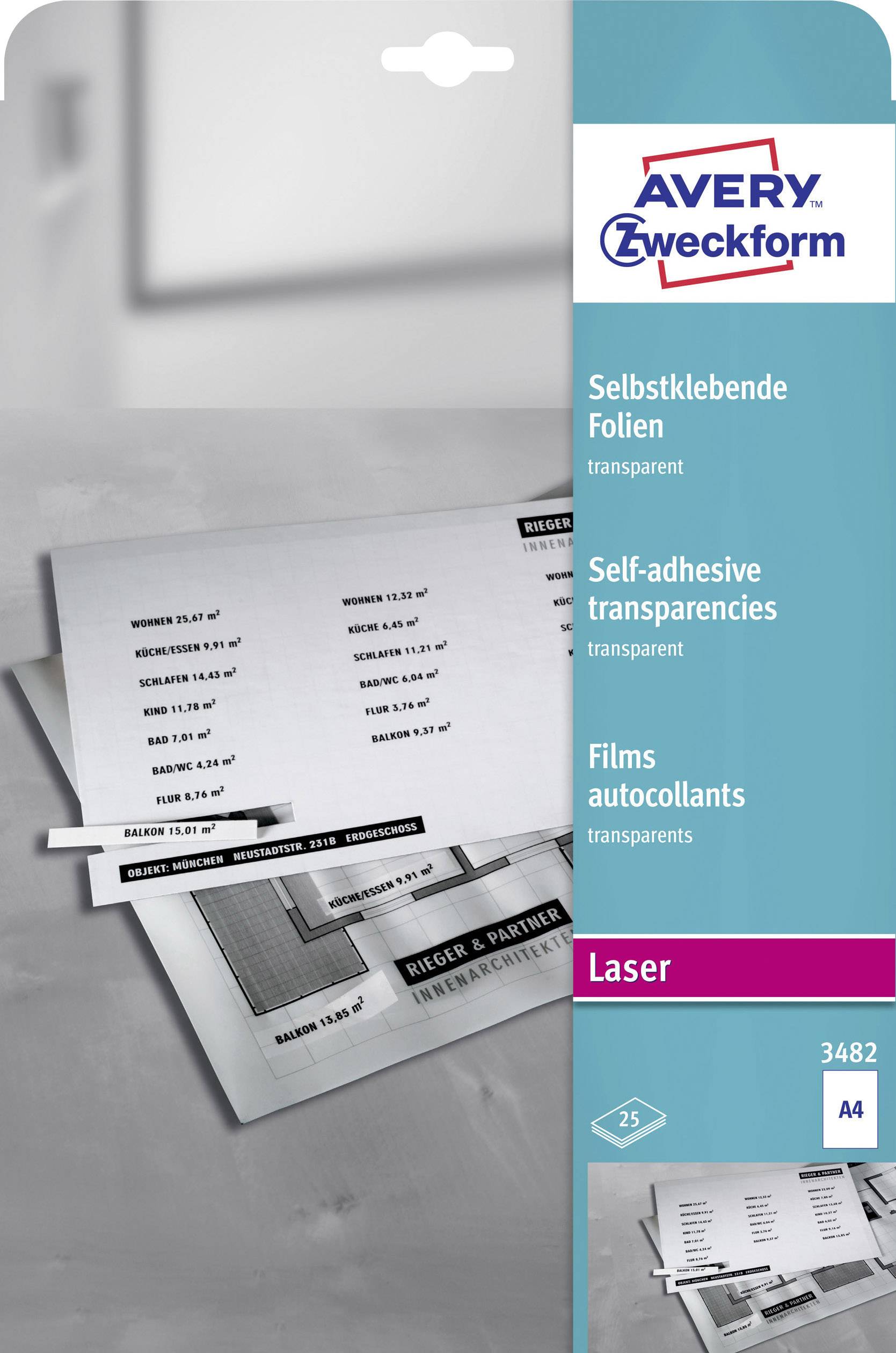 Avery-Zweckform 3482 3482 Film auto-adhésif A4 imprimante laser transparent 25 pc(s)
