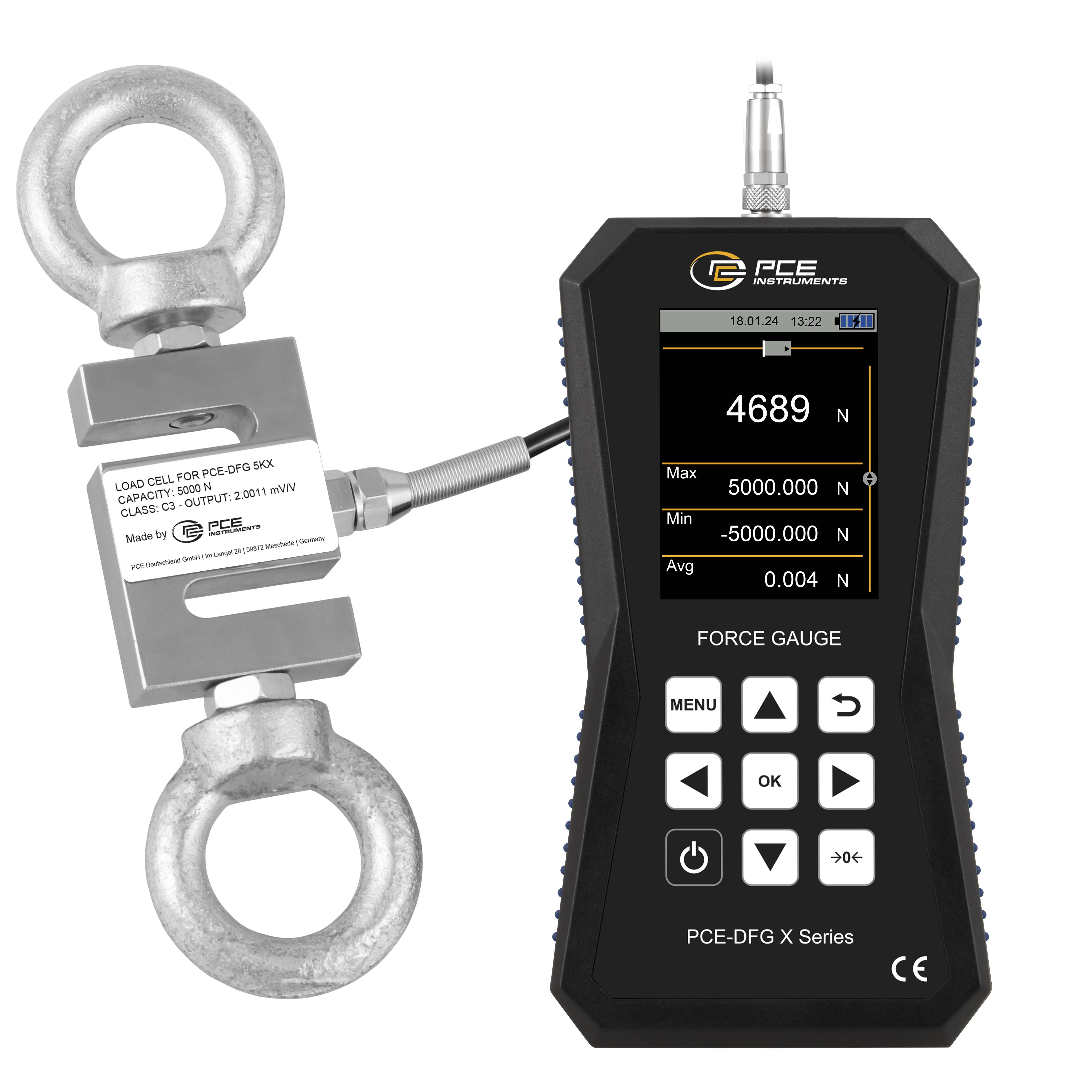 PCE Instruments Erőmérő készülék 0 - 5000 N Gyári standard (tanúsítvány nélkül)