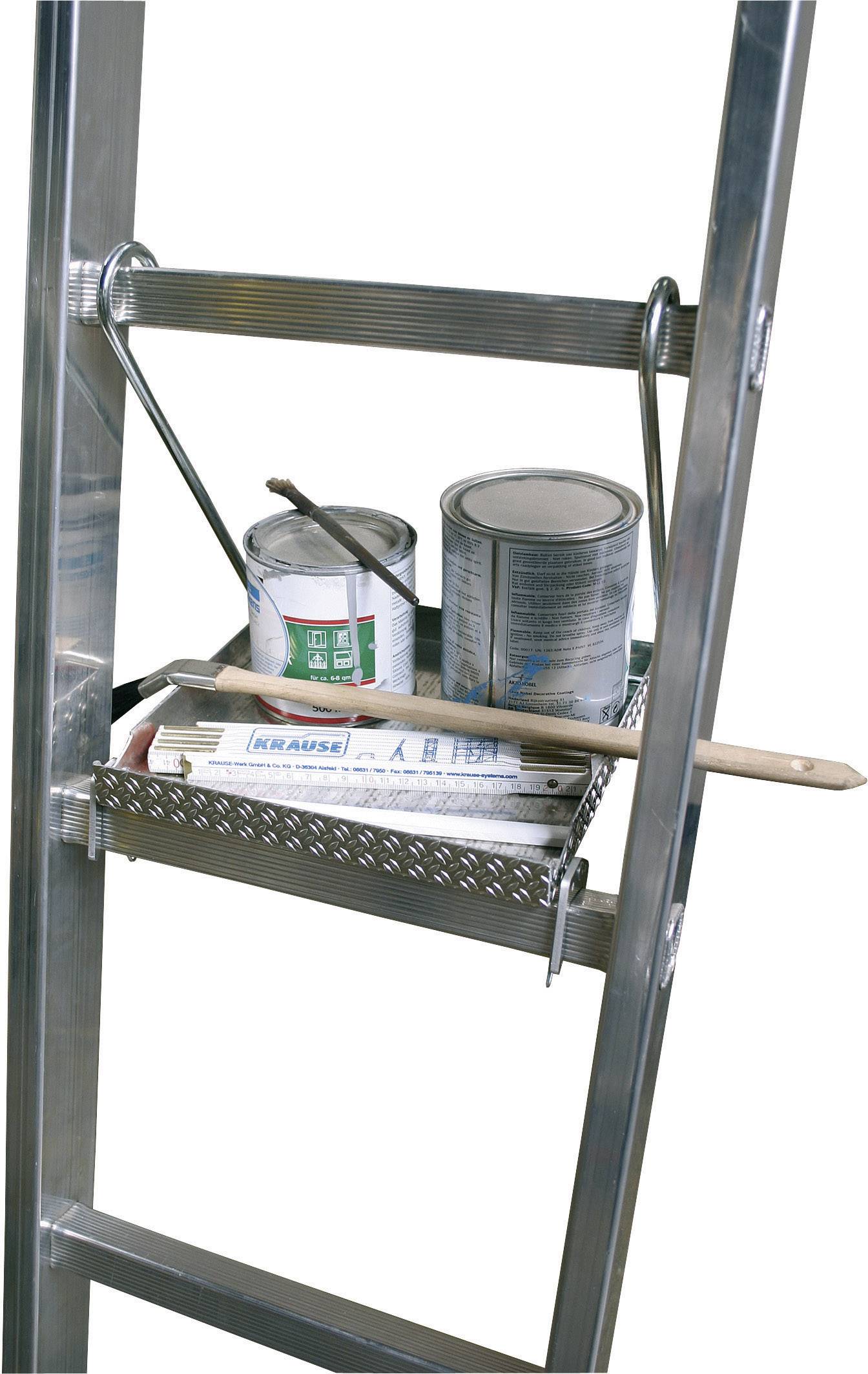 Alumínium létra egy polccal, amely több festékdobozt és egy ecsetet tart. Tökéletes festési munkálatokhoz vagy barkácsfeladatokhoz.