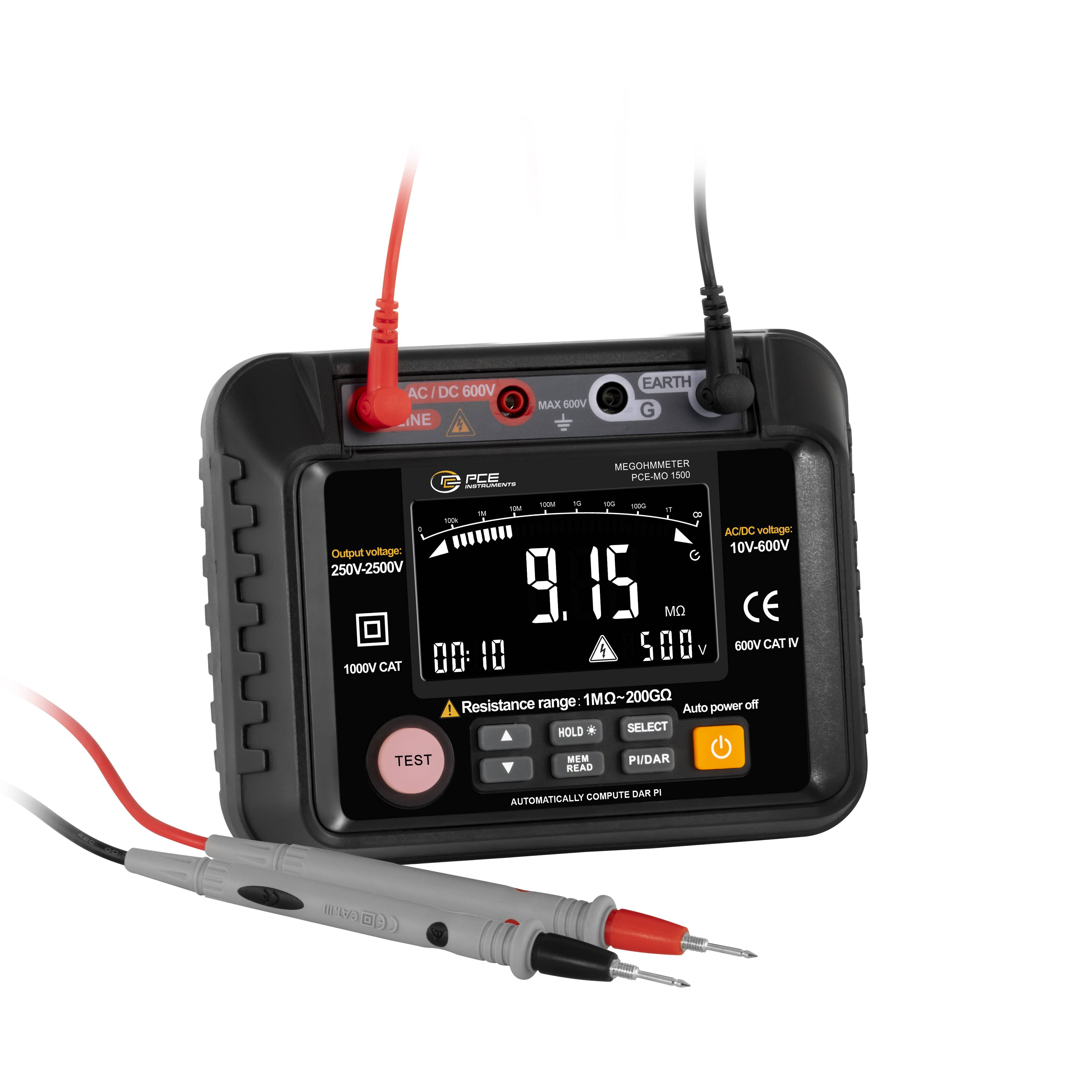 PCE Instruments Szigetelésmérő műszer, Ellenállásmérő 2500 V 2500 GΩ