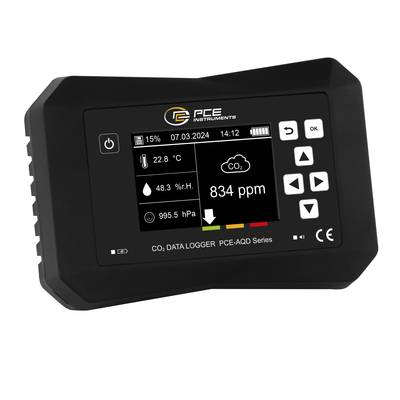 PCE Instruments Széndioxid mérő 0 - 40000 ppm Hőmérsékletmérő funkcióval, Adatgyűjtő funkcióval, Oxigénmérő készülék, Fa