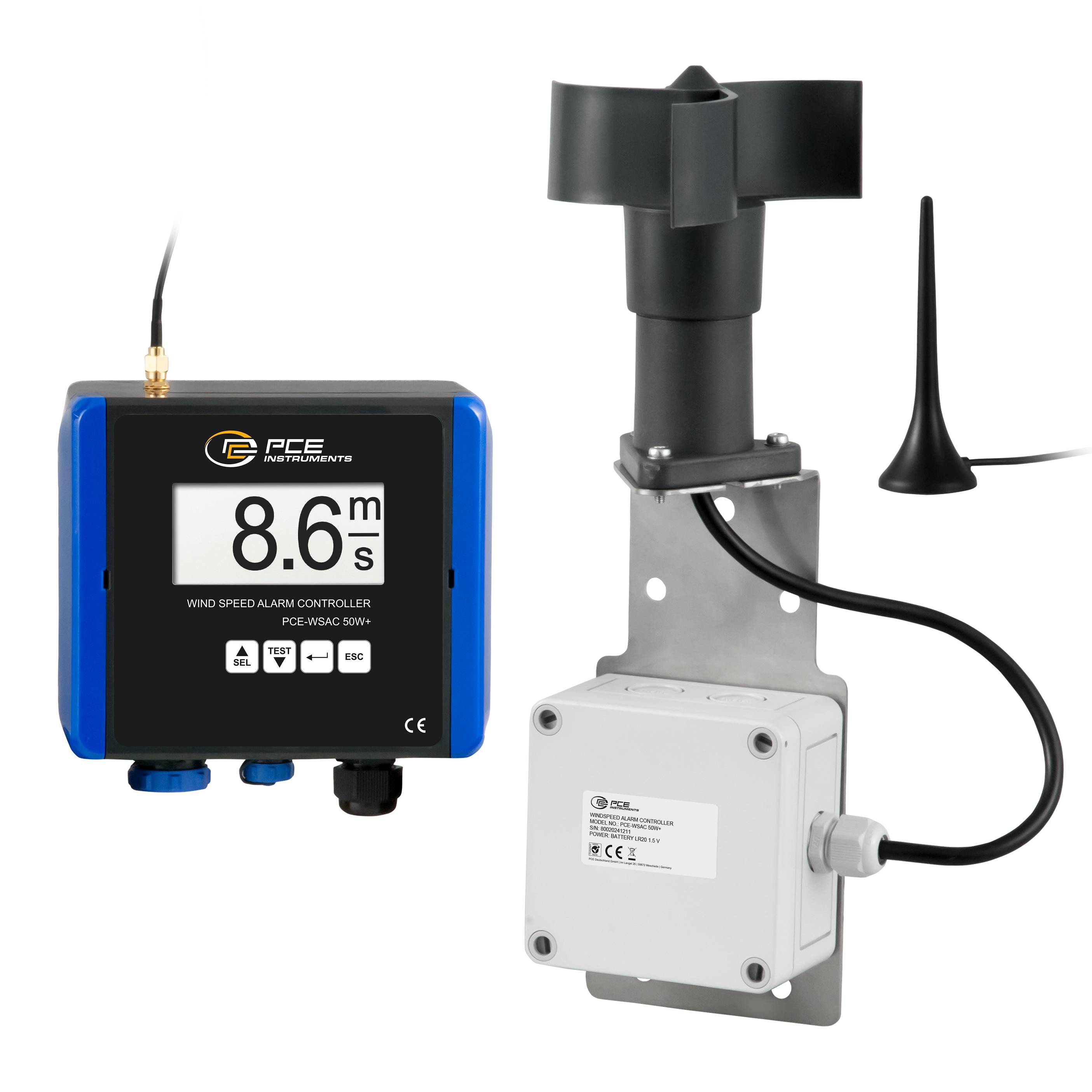 PCE Instruments Anemométer 1 - 50 m/s Adatgyűjtő funkcióval