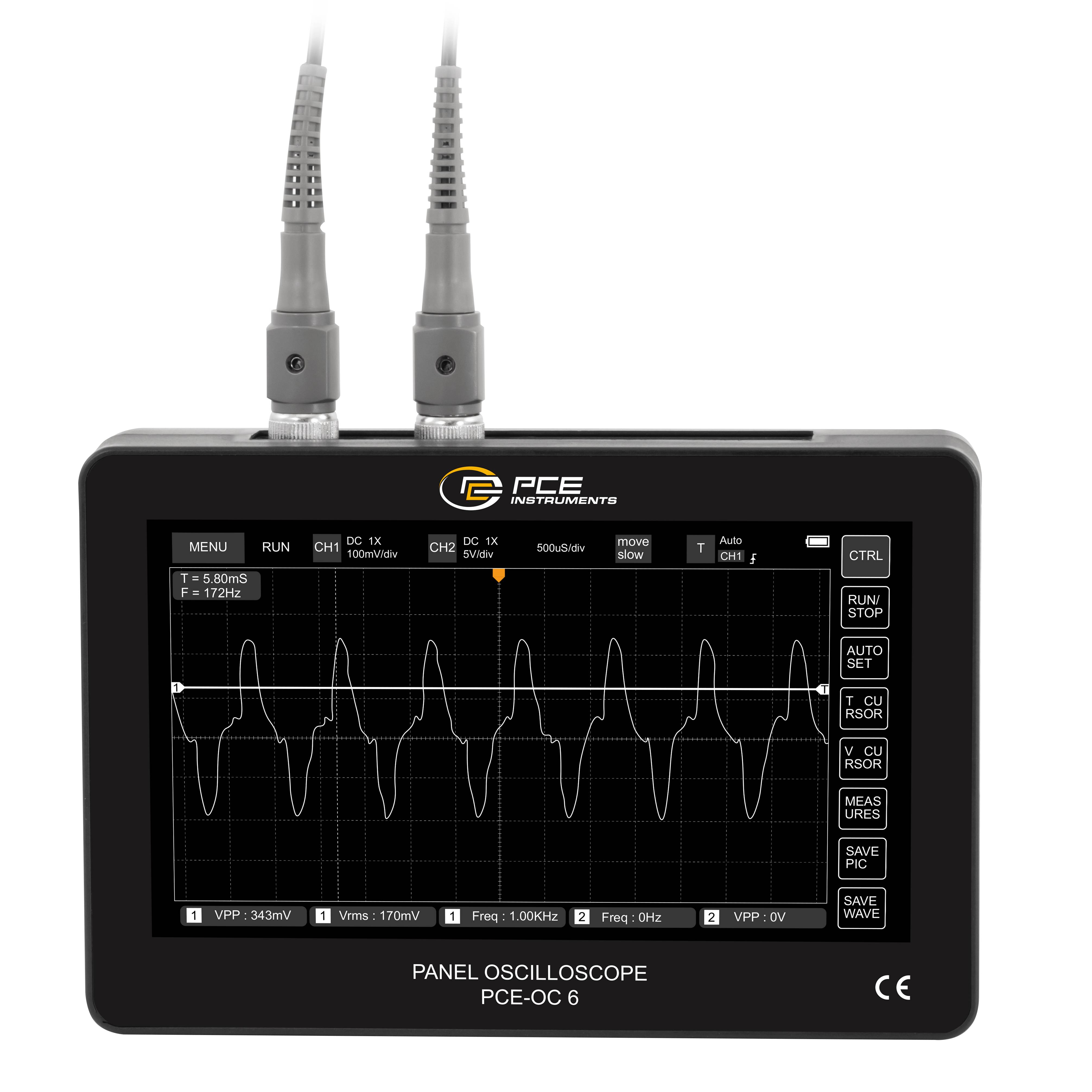 PCE Instruments Digitális oszcilloszkóp 100 MHz 1 GSa/mp 30 kpts 240000 bit Kézi készülék 1 db-1