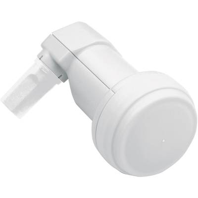 Egy fehér műholdvevő LNB (Low-Noise Block), amelyet műholdas jelek vételére használnak.