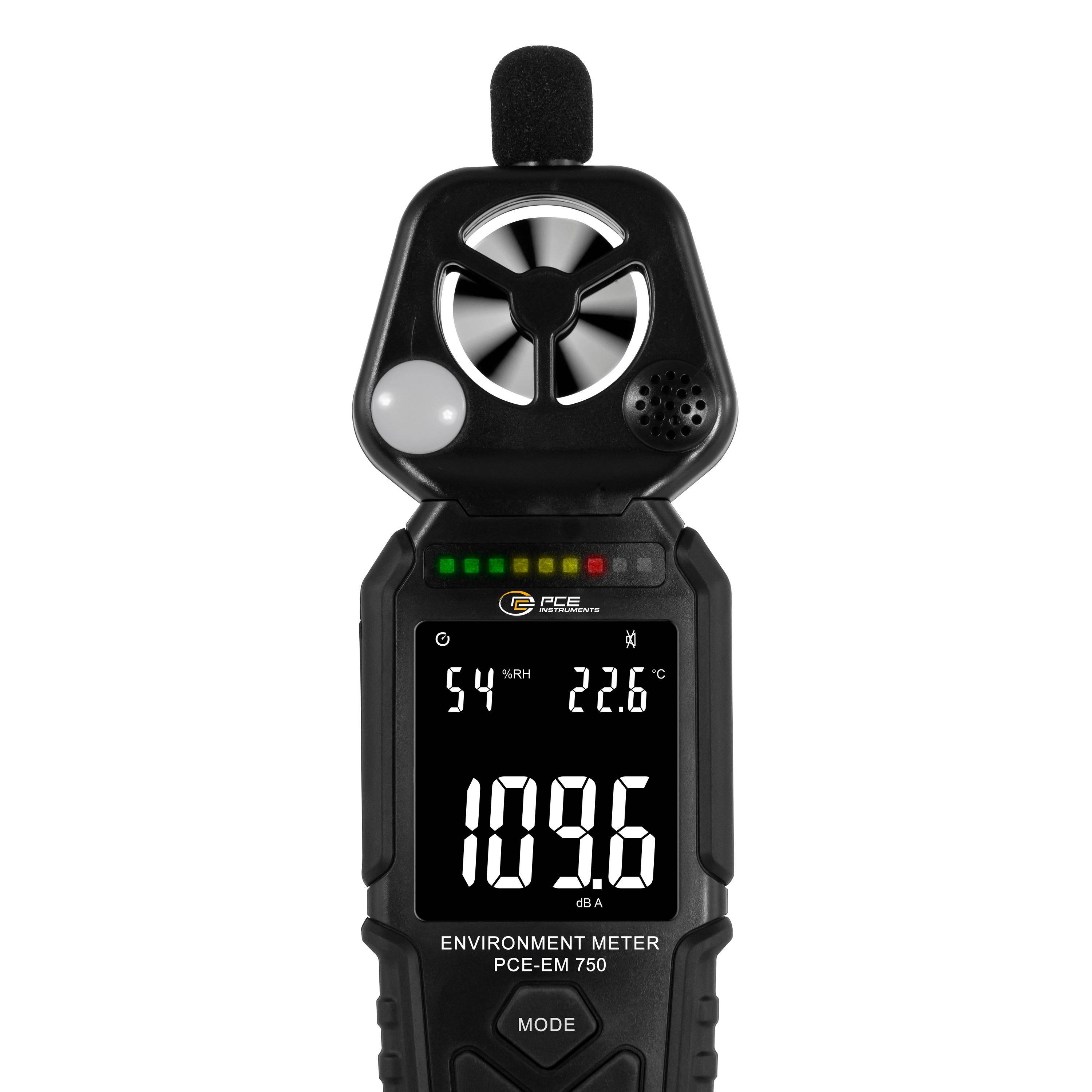 PCE Instruments PCE-EM 750 Anemométer -20 - 60 °C USB csatlakozóval, Hőmérsékletmérő funkcióval Kalibráció Gyári standar-1