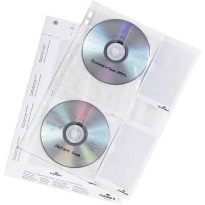 Lefűzhető CD/DVD/Blu Ray tok, tasak zsebbel, 4 lemez részére, átlátszó Durable 5239-19