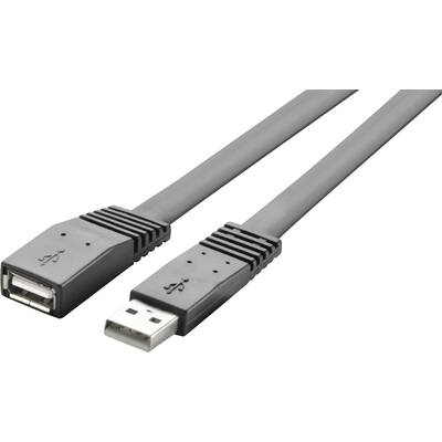 USB 2.0 hosszabbítókábel, A/A, lapos, 3 m, fekete